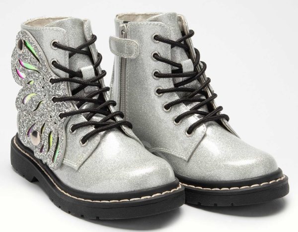 Lelli Kelly LK 5544 Fairy Wings Silver Glitter Ankle Boot Limited Edition