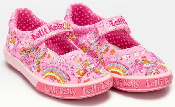 Lelli Kelly LK 1050 Dorothy Unicorn Canvas Dolly Shoes Rosa Pink Multi