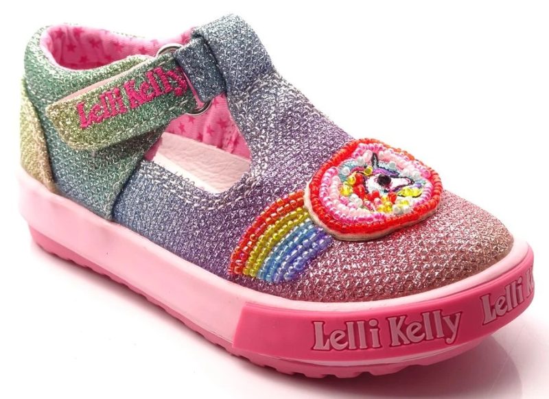 Lelli Kelly LK 9019 Rainbow Sparkle Multi Glitter Baby Dolly T-Bar Shoes