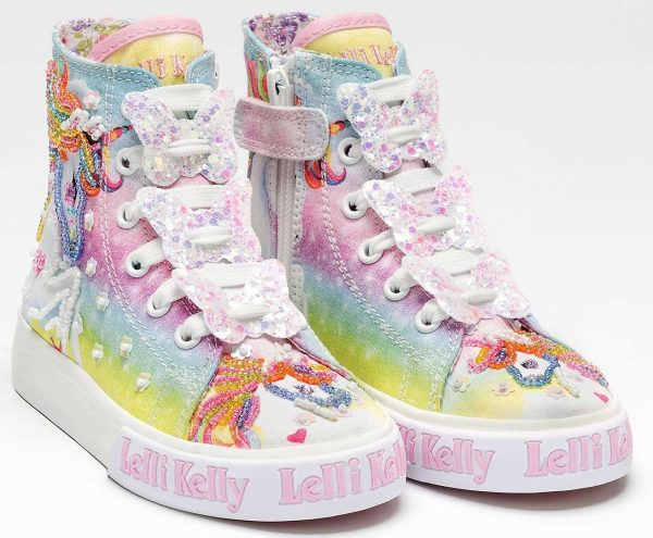 LELLI KELLY LK 9099 UNICORN CANVAS BOOTS HI-TOPS WHITE MULTICOLOURED