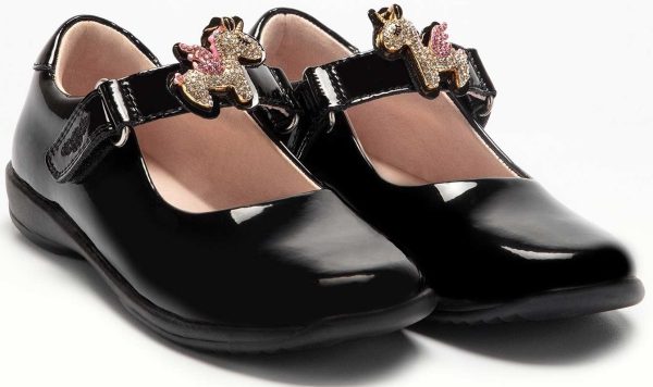 LELLI KELLY LK 8100 BLISS UNICORN INTERCHANGEABLE STRAP SHOES F FIT BLACK PATENT