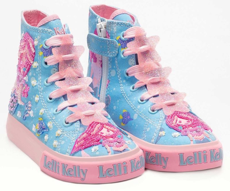 LELLI KELLY LK 2042 INGRID MERMAID CANVAS BOOTS HI-TOPS ROSA BLUE