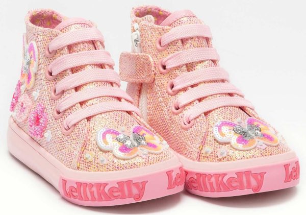 Lelli Kelly LK 2023 Paloma Peach Glitter Butterfly Sparkle Baby Boots HI-Top