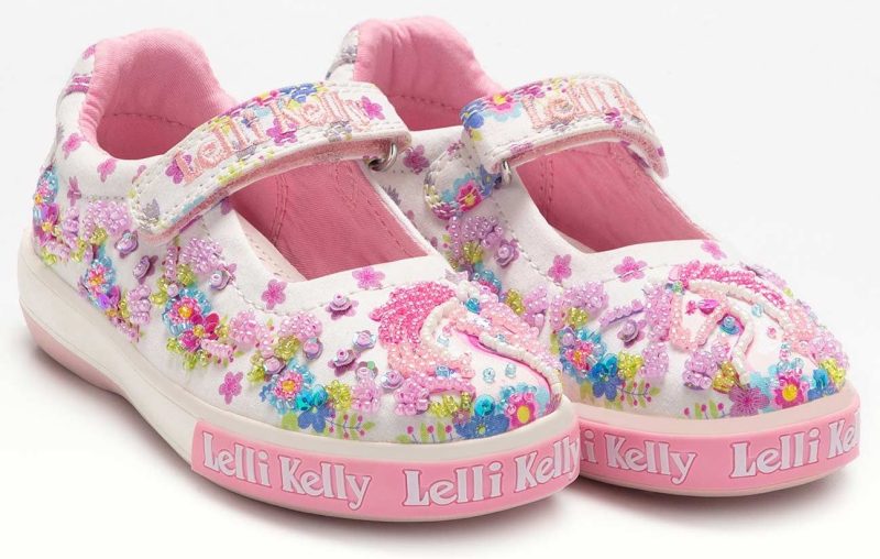 Lelli Kelly LK 2032 Flirence Unicorn White Canvas Dolly Shoes