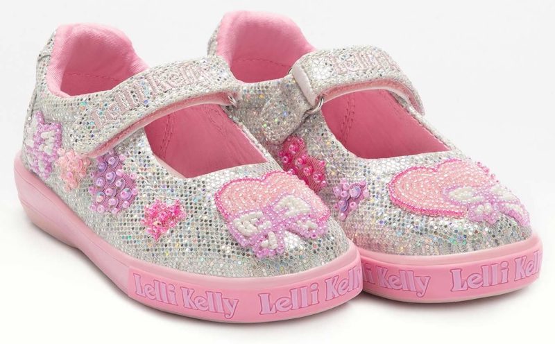 Lelli Kelly LK 2033 Cressida Silver Glitter Heart Bow Dolly Shoes