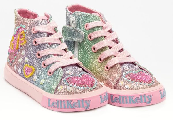 Lelli Kelly LK 3477 Love Multi Glitter Rainbow Sparkle Baby Boots HI-Top